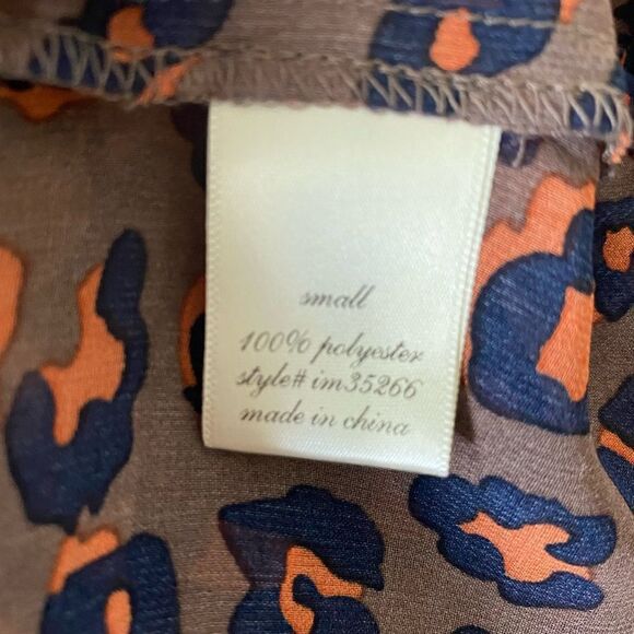 Blue Rain Francescas Orange Blue Brown Leopard Print Sheer Blouse sz S Career - Picture 8 of 9